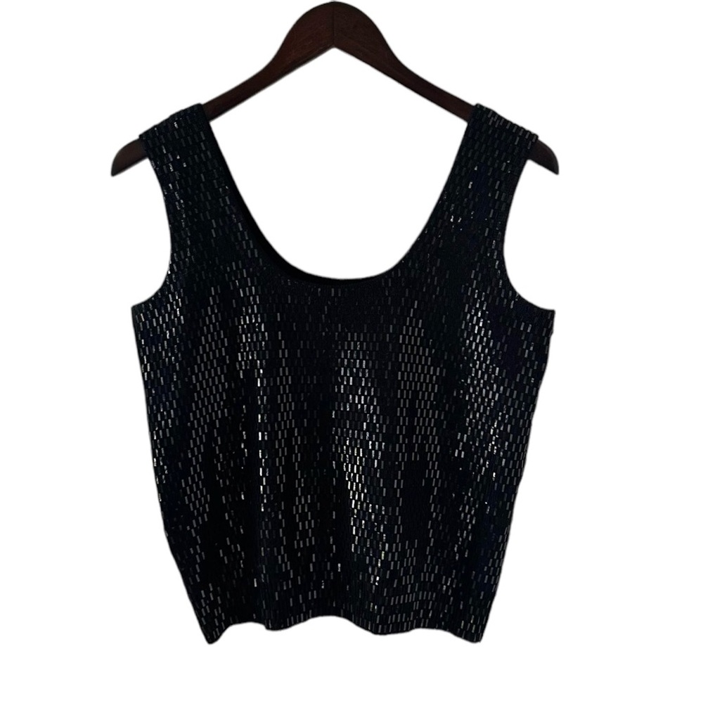 St. John Black Metallic Knit Tank Sweater
